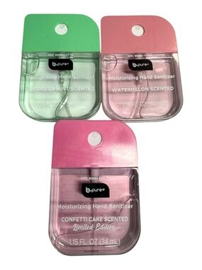 b.pure Pocket Hand Sanitizer Set 3 Pack Cucumber Mint Watermelon Confetti Cake